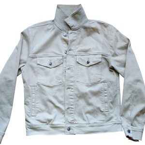 Express Sage Green Denim Style Jacket‎ L Button Front Chest Pockets NEW